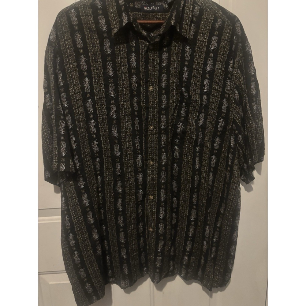 Puritan Men's Hawaiian Shirt‎ Casual Black Button Up XL